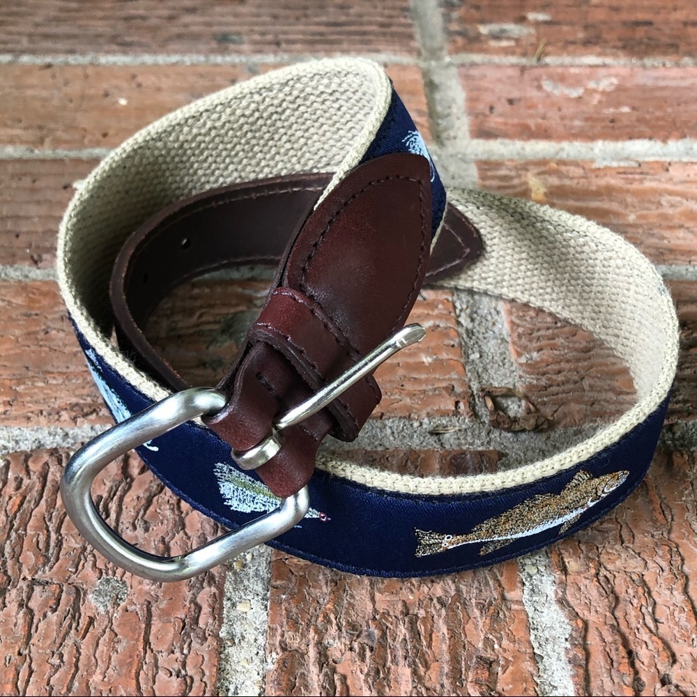 The Belted Cow Co Canvas Ribbon Belt Brown Leather Tabs Size 24